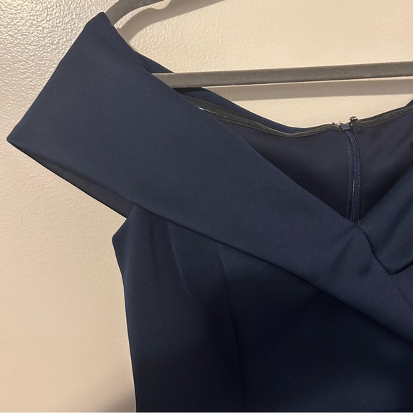 New Women’s Off the Shoulder Dark Blue MIDI Dress with Ruffle Size 12 - Picture 4 of 13